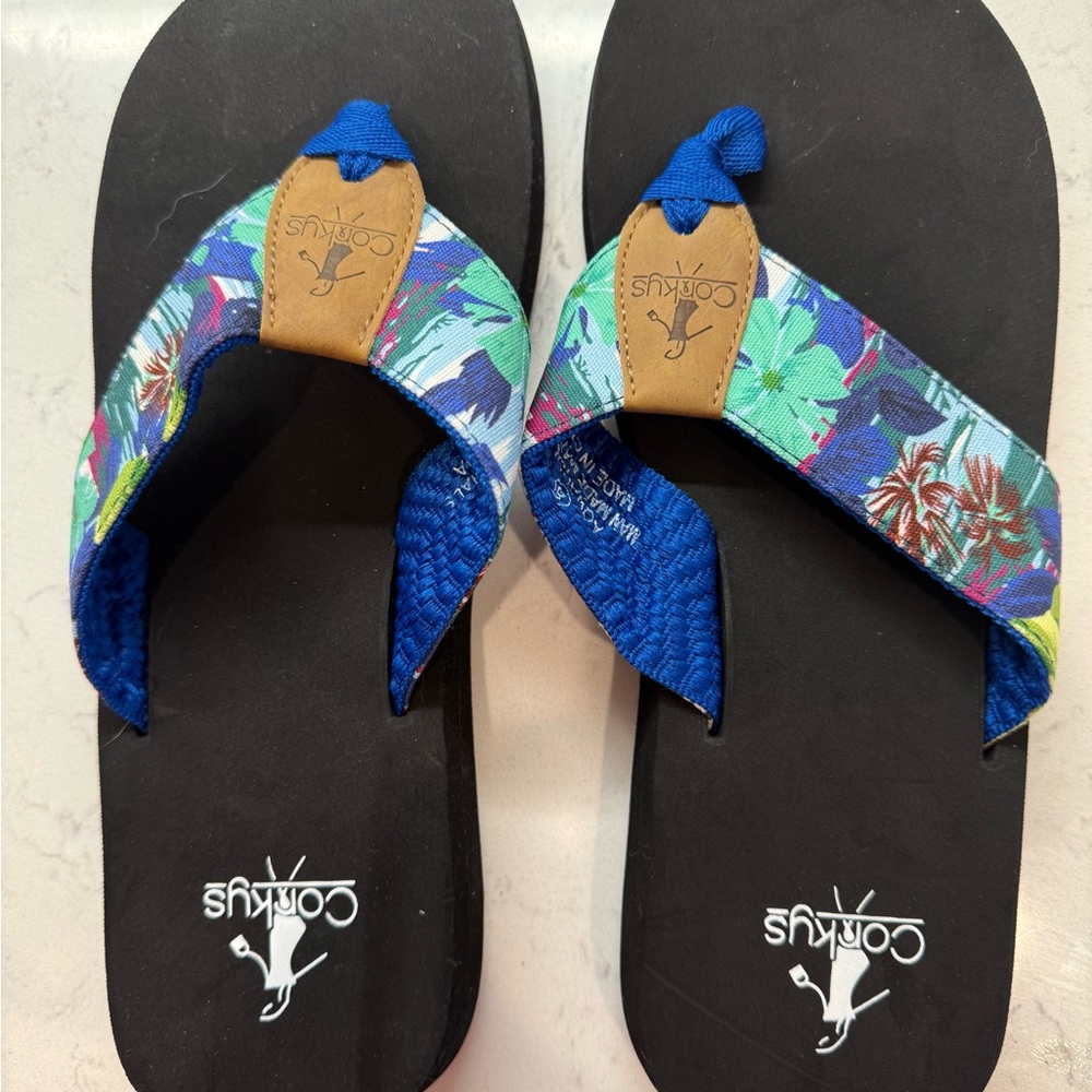 Corkys Aquaholic Blue Flip Flops